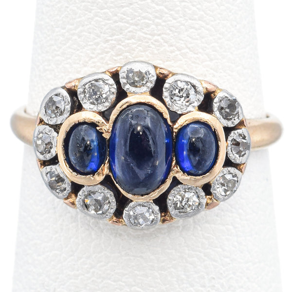 Antique Art Deco 14K Yellow Gold Sapphire and Diamond Band Ring Size 5.25