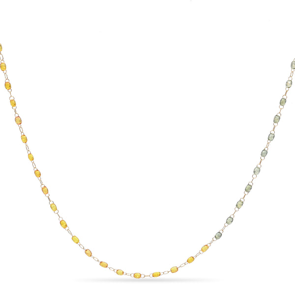 17K Yellow Gold Multi Color Sapphire Beaded Necklace