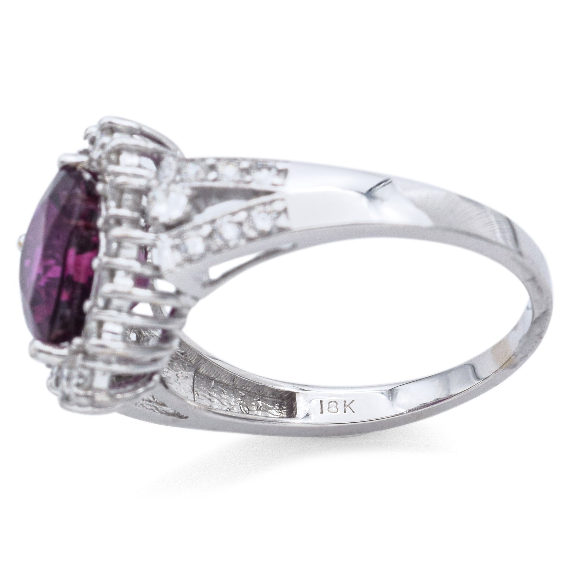 Estate 18K White Gold 3.00 Ct Purple Cuprian & 1.00 TCW Diamond Ring Size 9