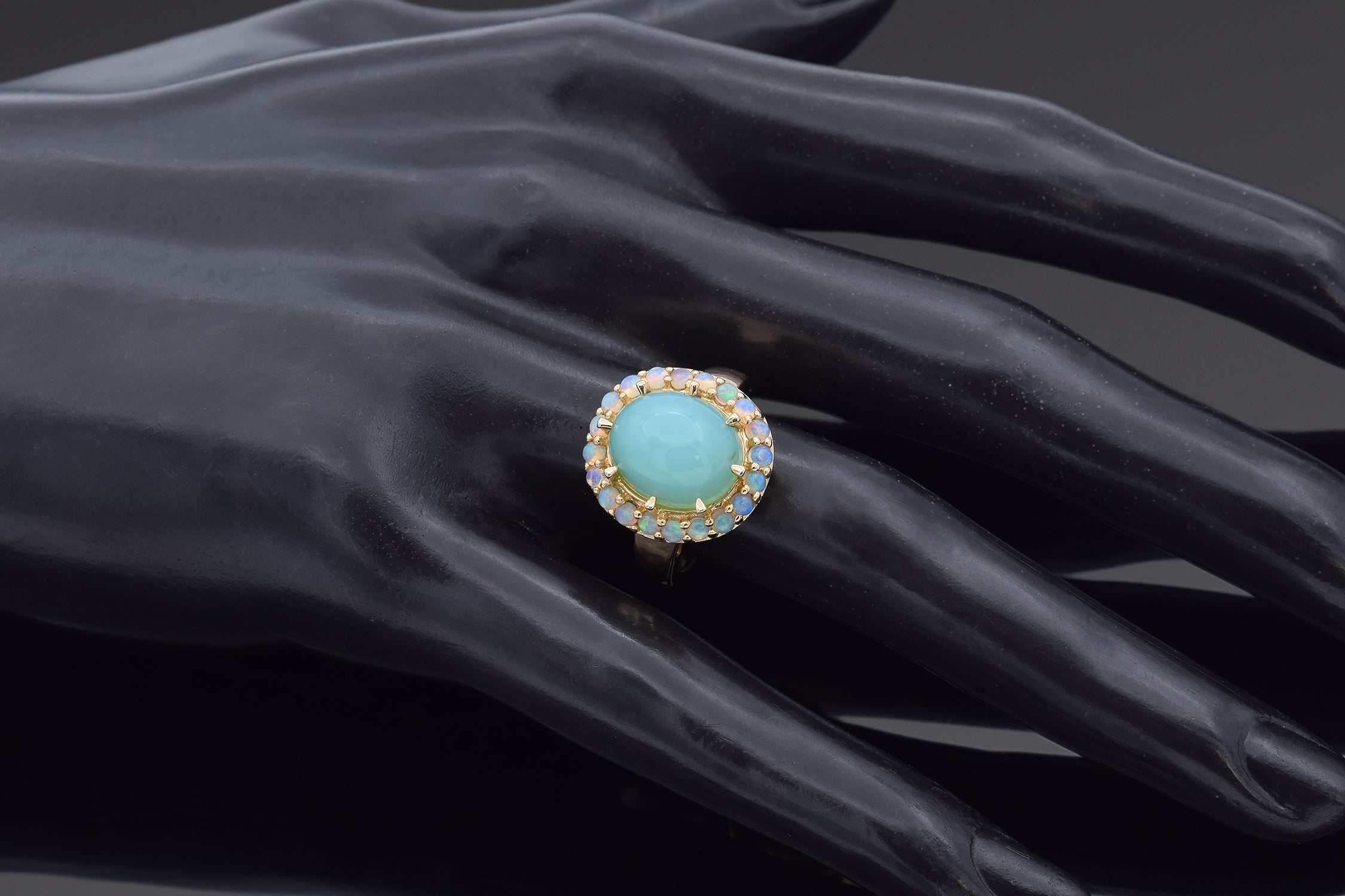 Vintage 14K Yellow Gold 3.97 Ct Center Opal Cocktail Ring Size 5.25