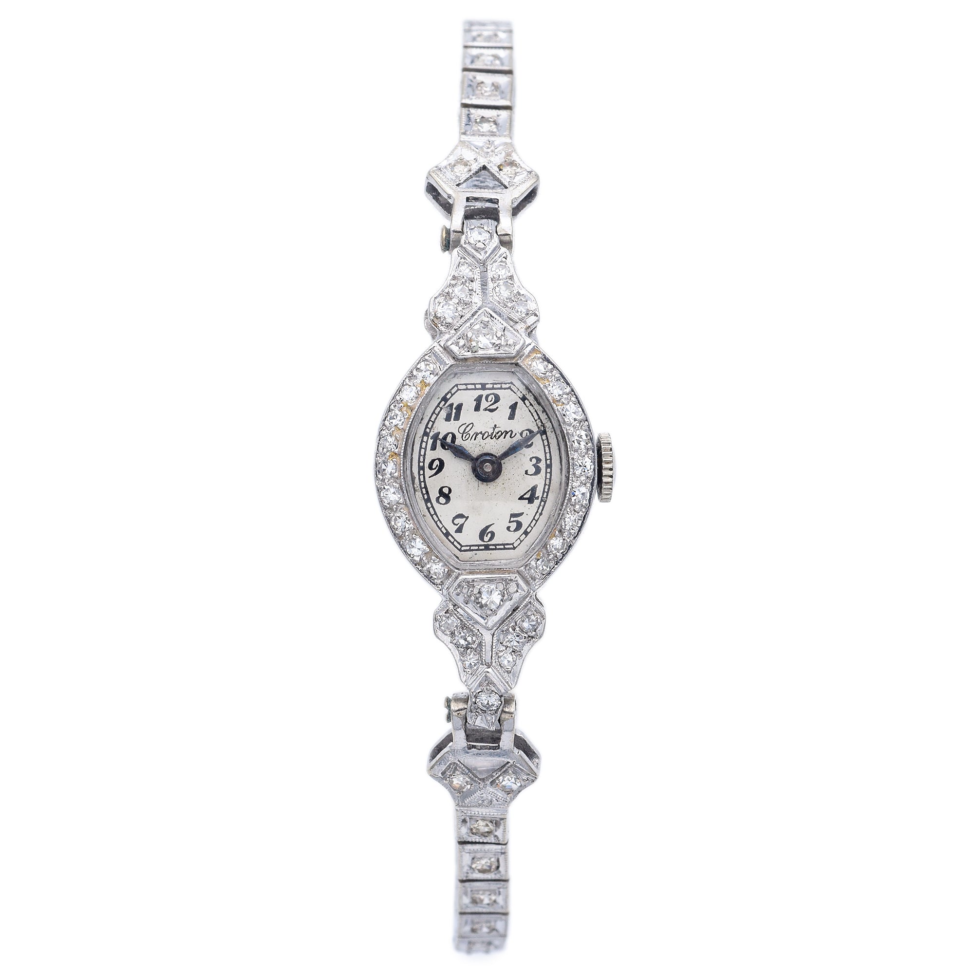 Antique Croton 0.82TCW Diamond Women's 17J 900 Platinum Hand Wind Watc ...