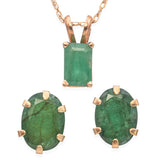 14K Yellow Gold 2.14 TCW Emerald Pendant Necklace & Oval Earring Set