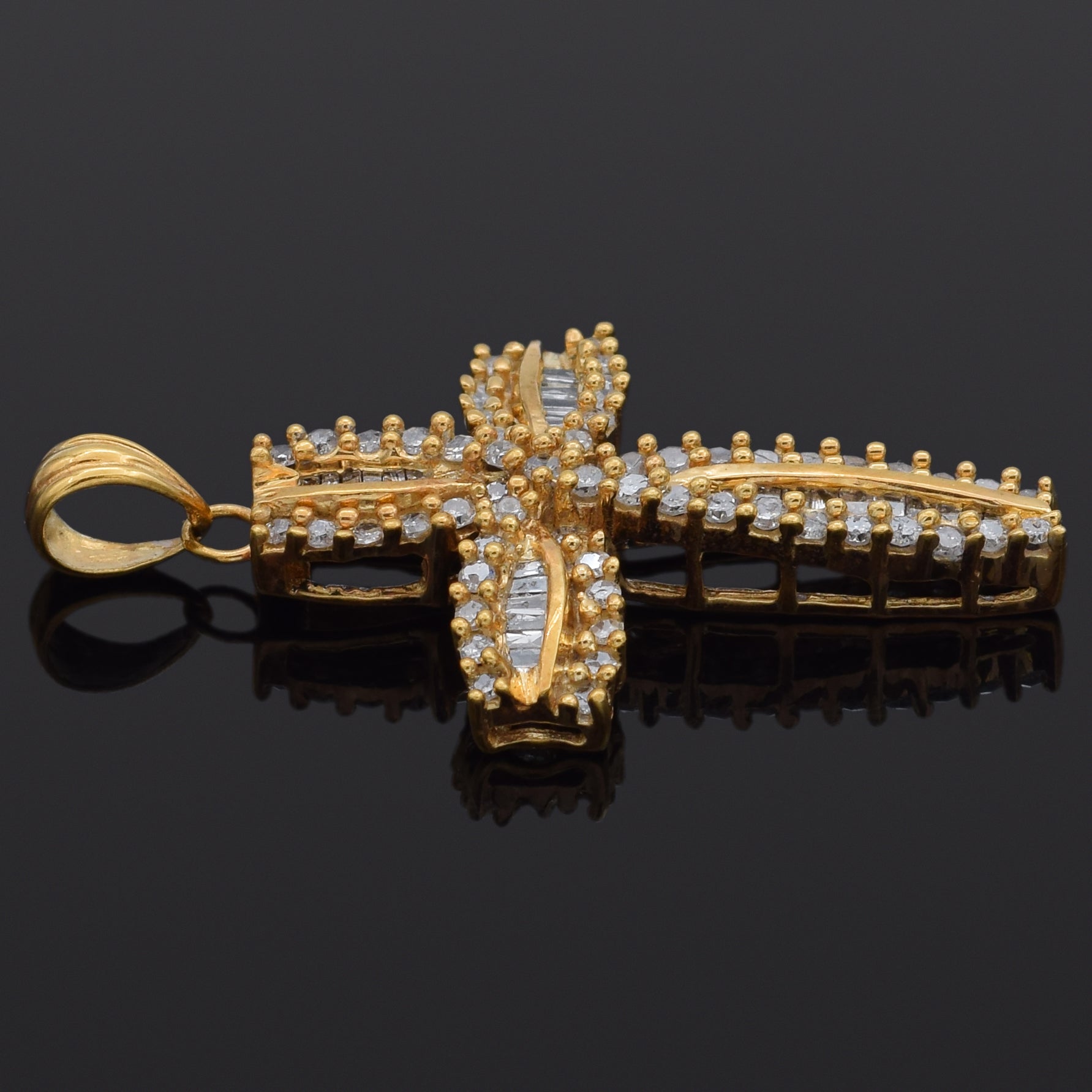 Vintage JWBR 14K Yellow Gold 1.00 TCW Diamond Cross Pendant