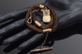 Antique GF Ruby & Elk Tooth Human Braided Hair Pocket Pocket Watch Fob Chain