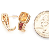 14K Yellow Gold 0.52 TCW Cushion Cut Citrine and Baguette Garnet J Hoop Earrings