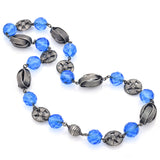 Antique Sterling Silver Blue Crystal Faceted Beaded Strand Necklace 16.75 Inches