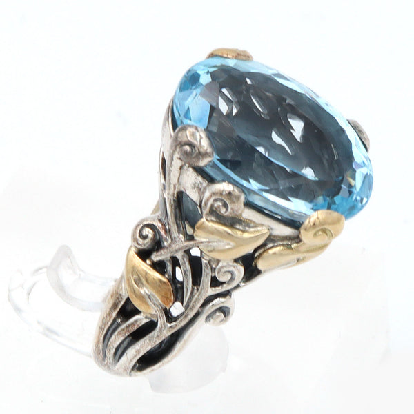 Barbara Bixby Blue Topaz Sterling Silver 18K Gold Leaf Band Ring Size 10