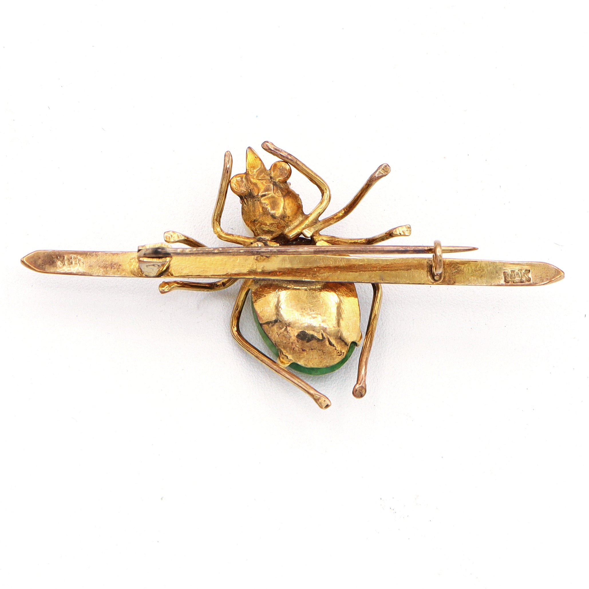 Vintage 8K Yellow Gold Jade Pearl Spider Bug Brooch Pin 5 Grams