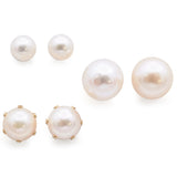 3 Pairs Vintage 14K Yellow Gold Round Pearl Stud Earrings