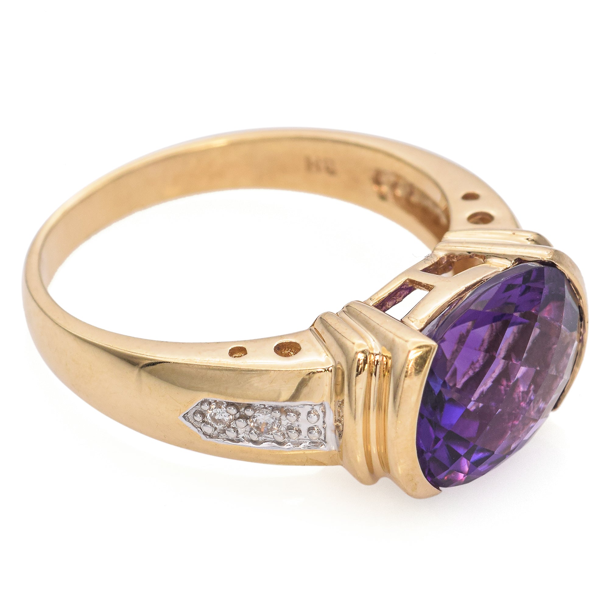 14K Yellow Gold 3.07 TCW Amethyst & Accent Diamond Ring