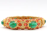 Vintage Kenneth Jay Lane KJL Red Coral Rhinestone Hinged Bangle Bracelet, 6.25"