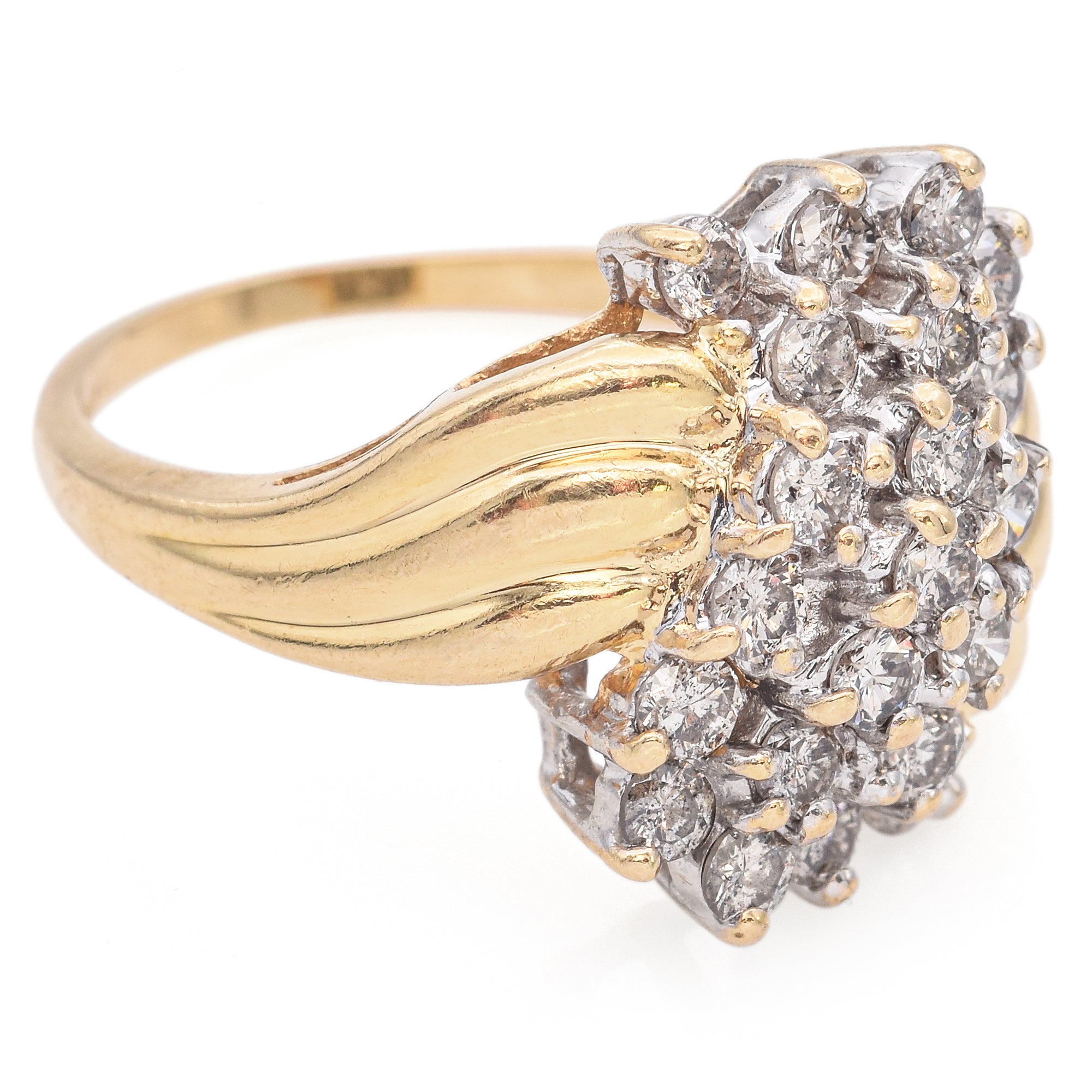 14K Yellow Gold Diamond Cluster Ring