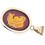 Vintage 14K Yellow Gold Amber Reverse Carved Cabochon Cameo Pendant