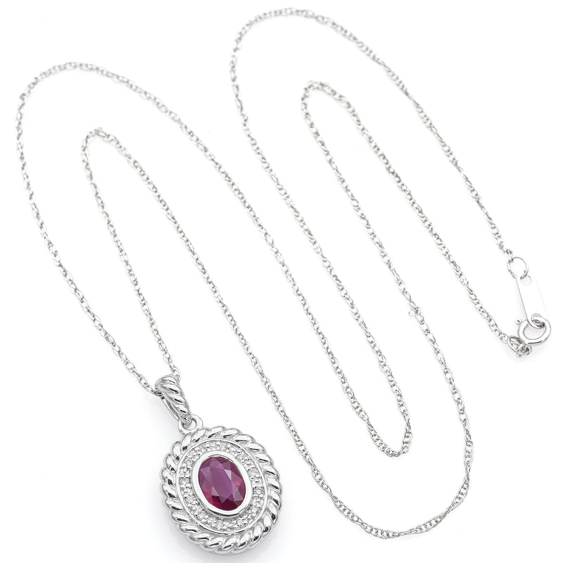 Vintage 14K White Gold Ruby & Diamond Pendant Necklace