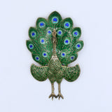 Vintage Peacock Green & Blue Enamel Hinged Brooch in Sterling Silver