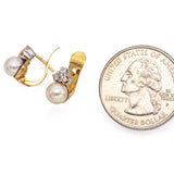 Vintage Yellow Gold Pearl and Diamond Latch Back Earrings