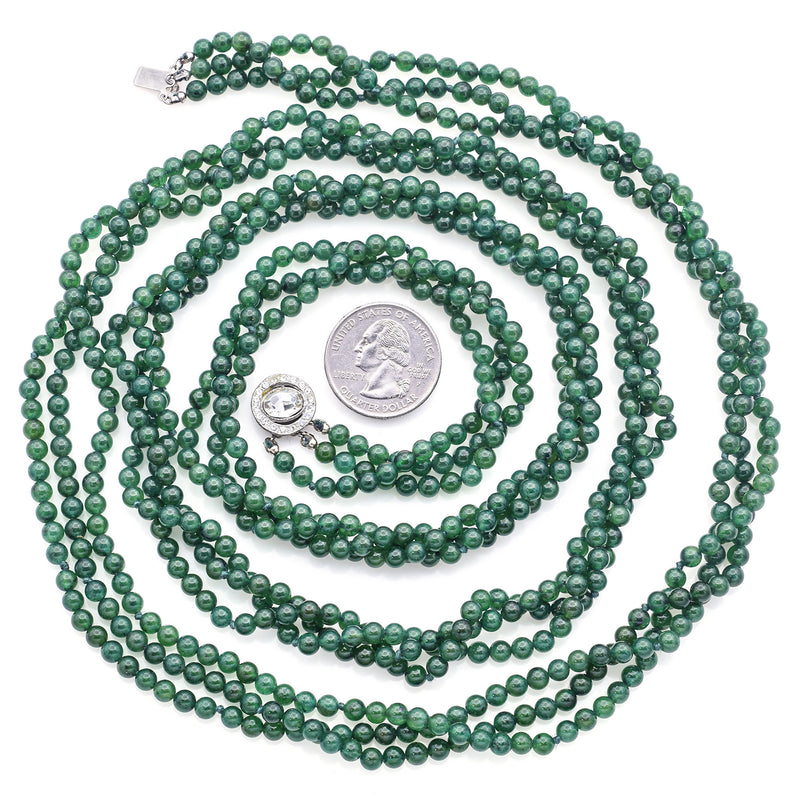 Vintage Green Jade & French Paste Clasp Beaded Multi-Strand Necklace