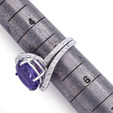 Vintage 18K White Gold Oval 4.01 Ct Amethyst & Diamond Cocktail Ring Size 5