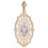 Vintage Esemco Yellow Gold Diamond Filigree Pendant