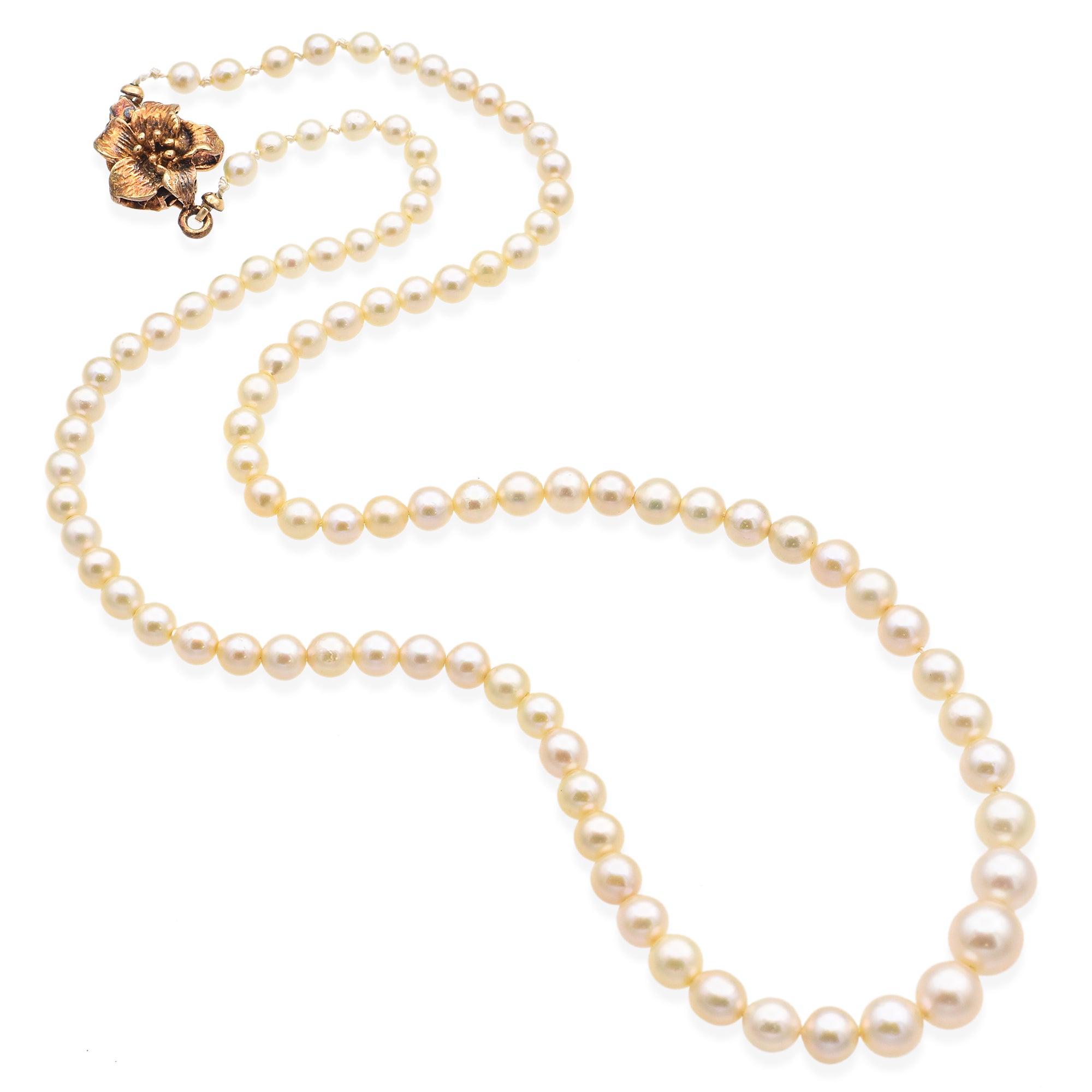 Vintage Graduated Cultured Pearl Necklace With Gold Filled Flower Clasp