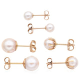 3 Pairs Vintage 14K Yellow Gold Round Pearl Stud Earrings