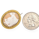 Antique Gold Plated Cameo Psyche Presenting Flowers to Lion Brooch