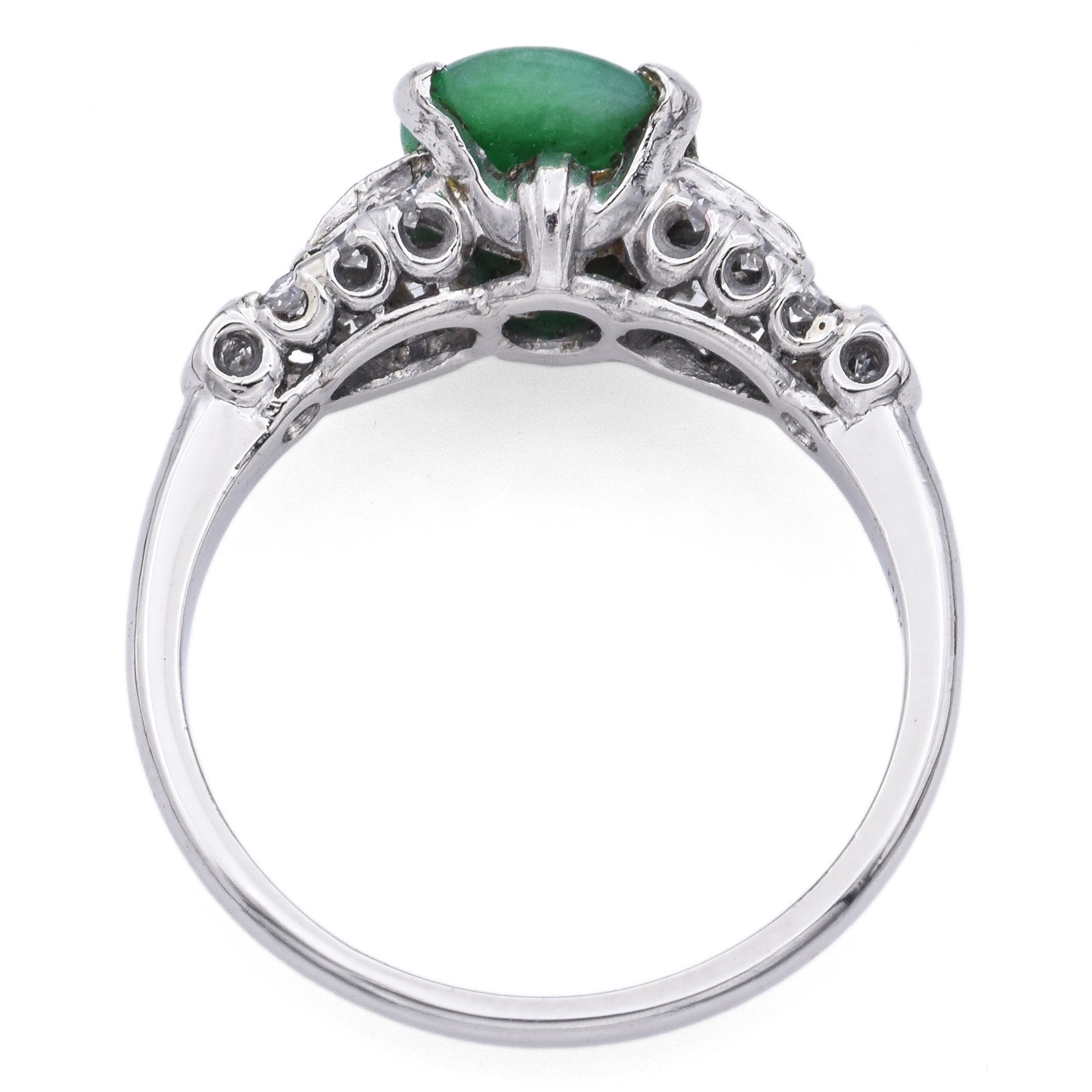 Vintage Granat Platinum 1.35 Ct Green Jade & Diamond Band Ring Size 5