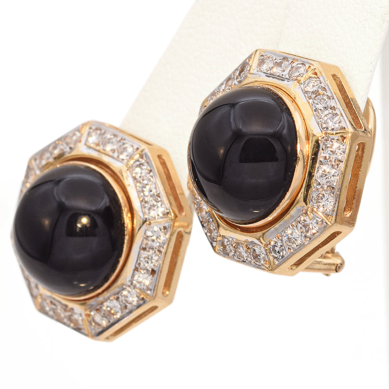 Vintage 14K Yellow Gold Black Onyx and Diamond Earrings