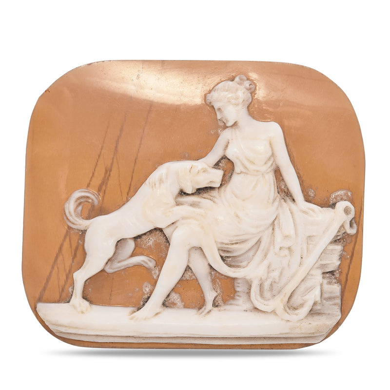 Antique Woman with Dog Loose Cameo Shell