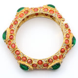 Vintage Kenneth Jay Lane KJL Red Coral Rhinestone Hinged Bangle Bracelet, 6.25"