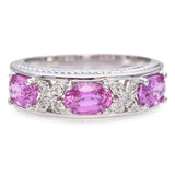 14K White Gold Oval 1.89 TCW Pink Sapphire and Accent Diamond Ring