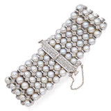 Vintage White Gold 5 Row Pearl and Diamond Bracelet