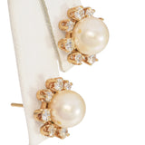 14K Yellow Gold Pearl & 0.96 TCW Diamond Halo Stud Earrings