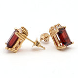 10K Yellow Gold Diamond Garnet Stud Earrings