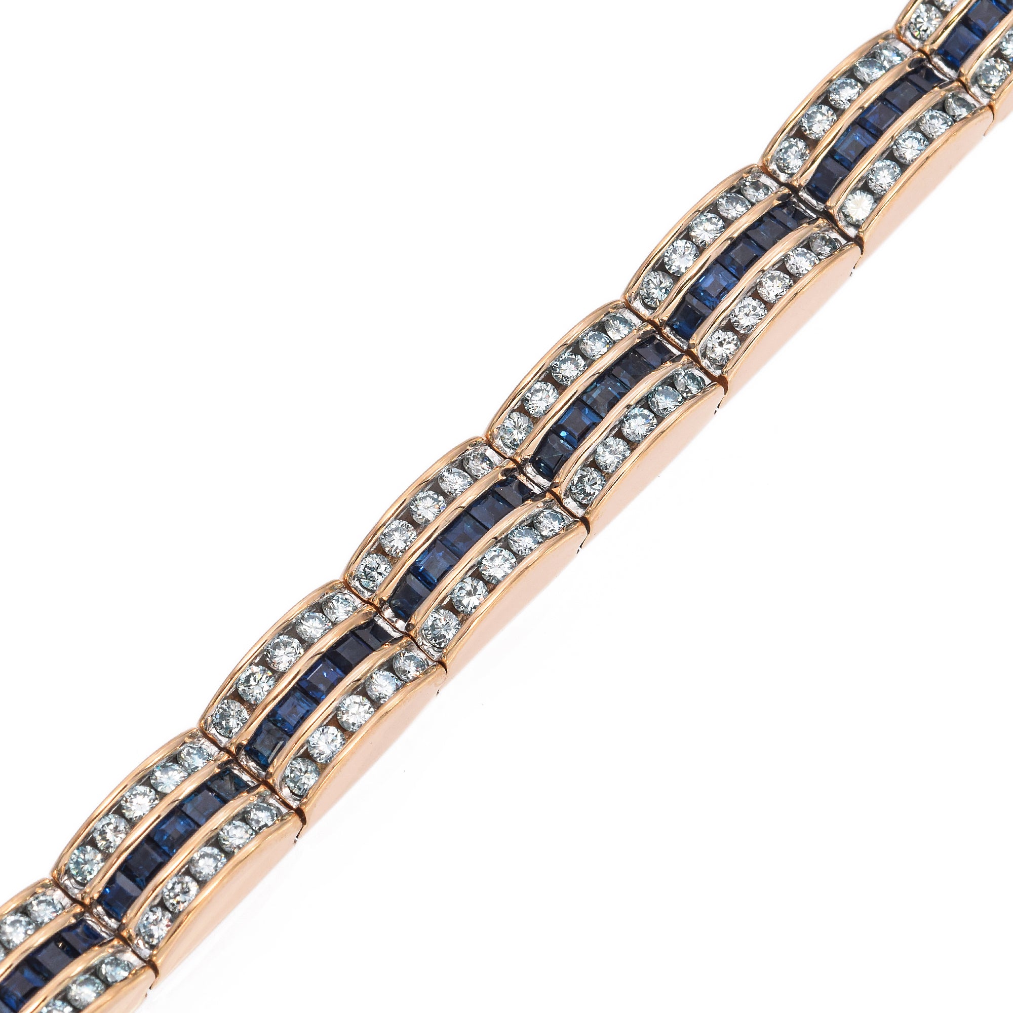 14K Yellow Gold 3.75 TCW Sapphire and 3.0 TCW Diamond Channel Set Bracelet