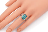 Vintage 14K White Gold 4.2 Ct Emerald Cut Green Tourmaline & Diamond Ring