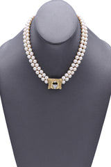 Vintage 14K Yellow Gold Pearl & Diamond Beaded Double-Strand Necklace 16 Inches