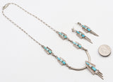 Zuni Southwestern Signed Sterling Silver Multi-Stone Inlay Necklace Earring Set