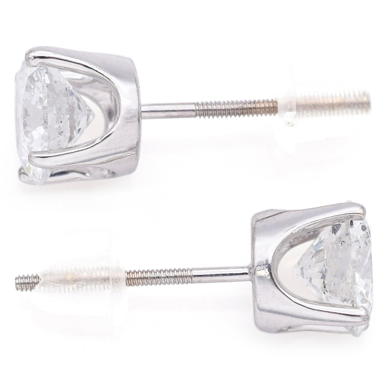 Vintage 14K White Gold 2.06 TCW Diamond Round Screwback Stud Earrings 6.5 mm