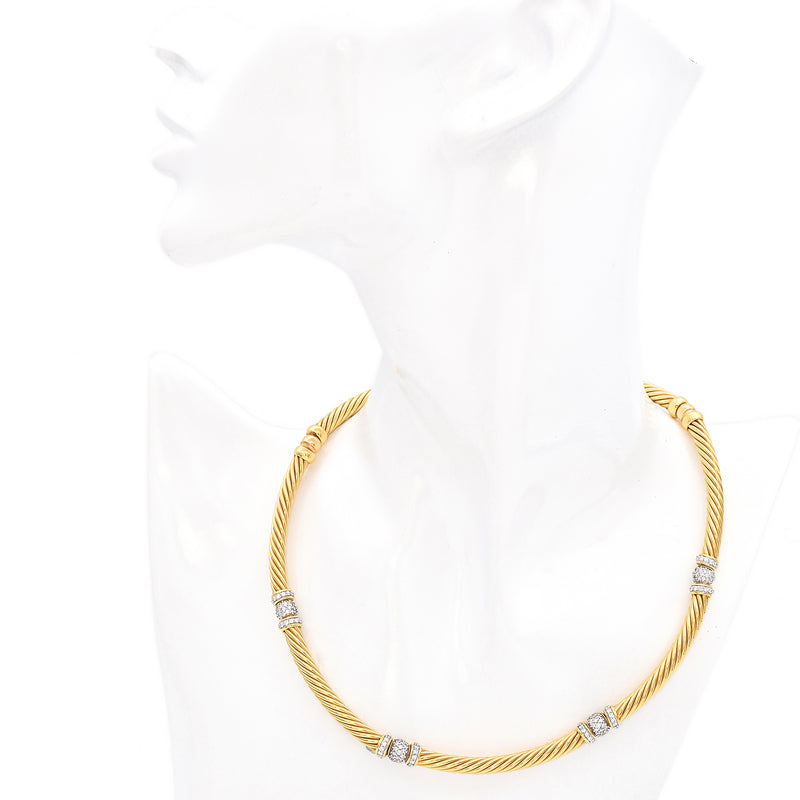 David Yurman 18K Yellow Gold Diamond Cable Collar Necklace