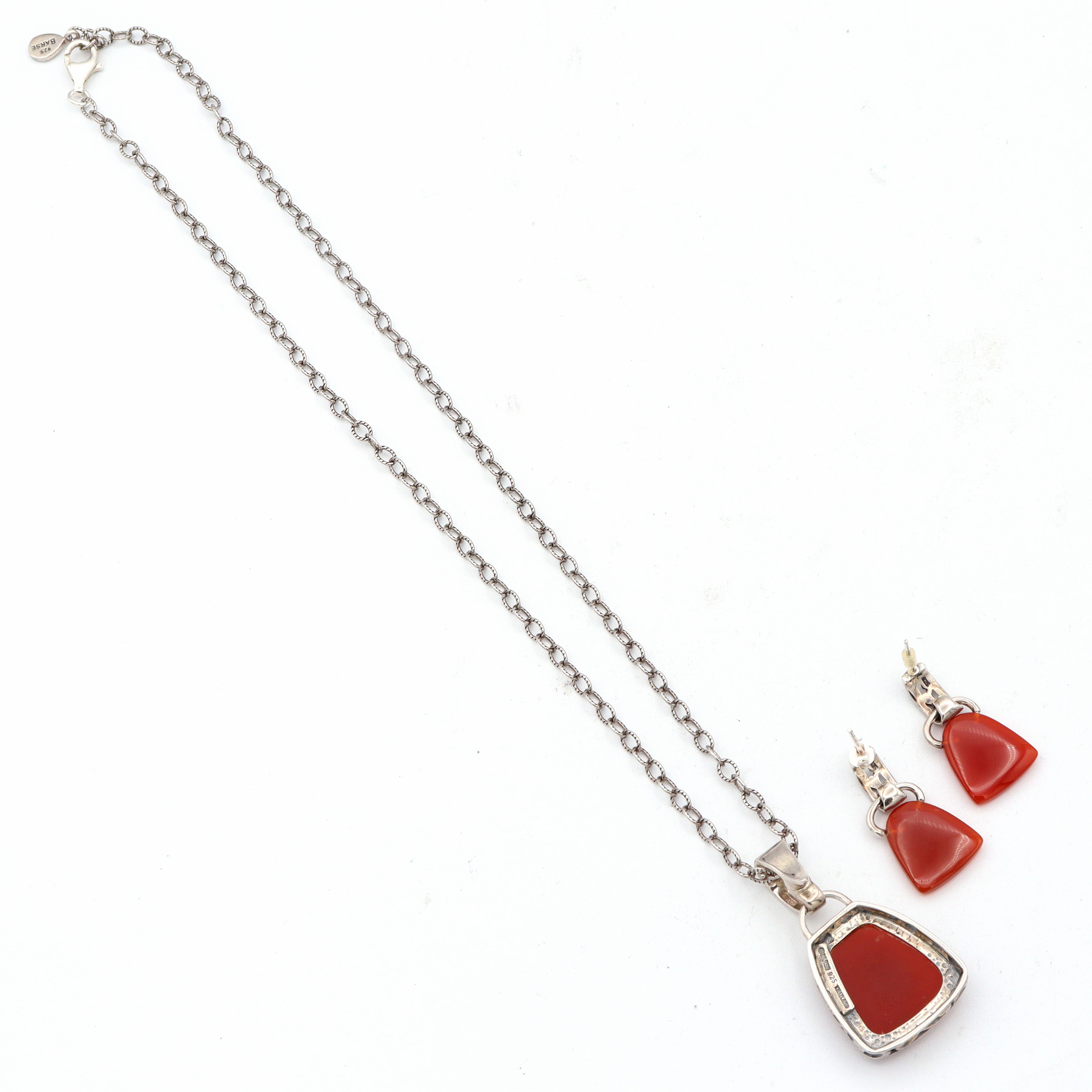 Vintage Barse Carnelian Sterling Silver Magnetic Bail Pendant Earrings Set