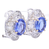 18K White Gold Tanzanite and 1.56 TCW Diamond Omega-Back Earrings