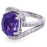 Vintage 18K White Gold Oval 4.01 Ct Amethyst & Diamond Cocktail Ring Size 5