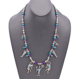 $ Signed Sterling Silver Blue Mojave Purple Turquoise Beaded Southwest Necklace