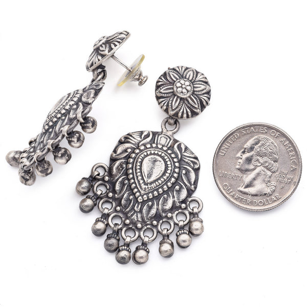 Estate Sterling Silver Floral Traditional Jhumka Earrings