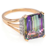 14K Yellow Gold 7.24 Ct. Mystic Topaz and Diamond Triple Split Shank Ring