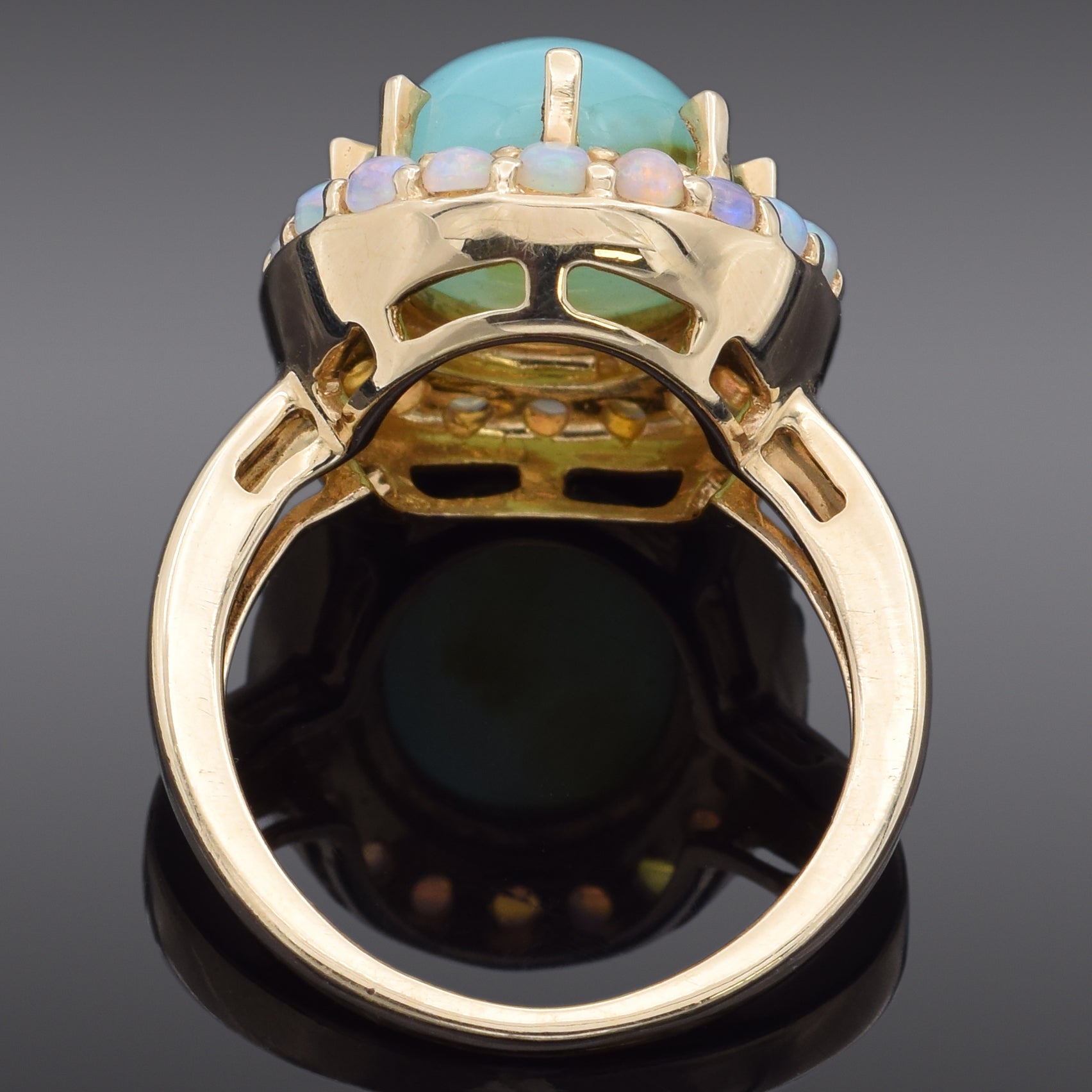 Vintage 14K Yellow Gold 3.97 Ct Center Opal Cocktail Ring Size 5.25