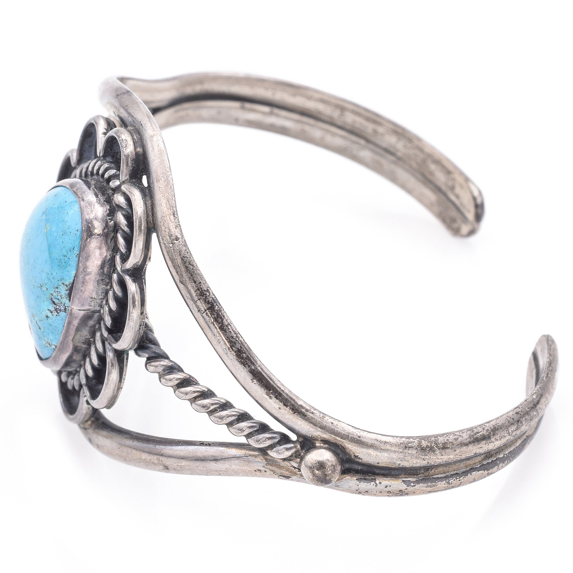 Vintage Ray Tafoya Navajo Sterling Silver Turquoise Cuff Bracelet