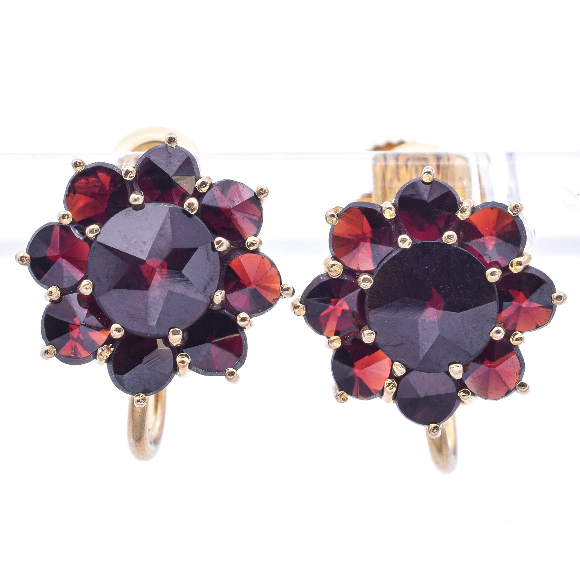 Vintage 10K Yellow Gold Garnet Ring & Screw-back Earrings Set