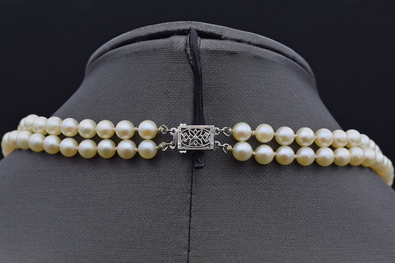 Double Strand Necklace Filigree Pearl Clasp - Pearl & Clasp